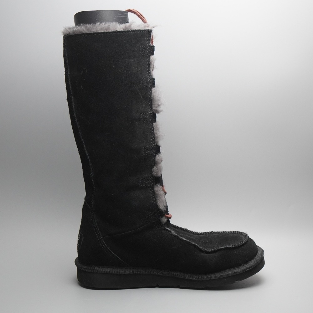UGG 5230 Uptown Lace Tall Boots Women US 5 Black Suede Shearling - Picture 7 of 11